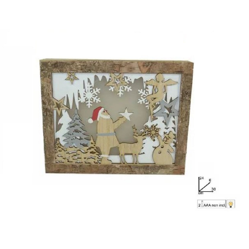 Décor à cadre en bois Due Esse Paysage de Noël avec lumières du Père Noël 30x24 cm Décorations de Noël avec piles
