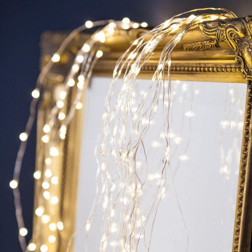 Wisdom 3728 Kette von 300 Weihnachtslichtern Micro LED warmweißes Licht mt 2x15 Stränge transparente Kabelkette für drinnen und draußen