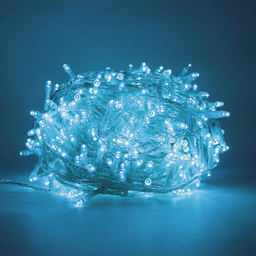 Luccika Home aquamarine LED-Weihnachtslichterkette mit 8 Lichtspielen mit transparentem Kabelspeicher für den Innen- und Außenbereich