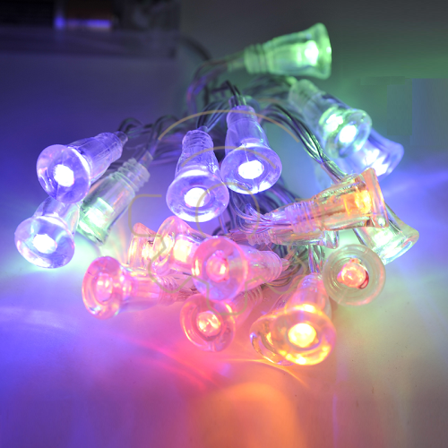 Campana LED multicolor Serie 20 luces navideñas RGB con pilas 2 mt cadena 2 juegos para interior