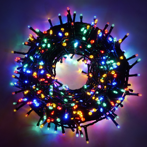 Luccika Home string chain 5 m series of 100 multicolor led Christmas tree lights 31V green cable with 8 light games and memory IP44 for indoor outdoor use