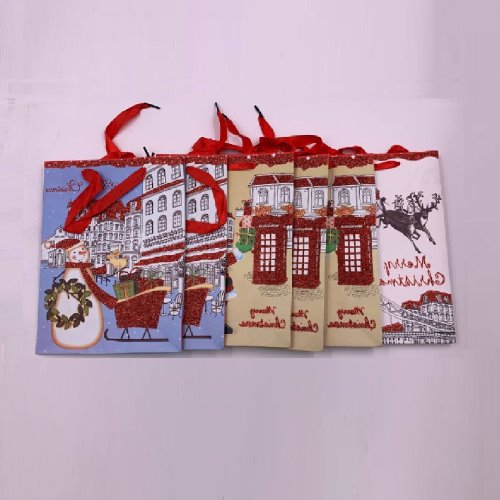Buste regalo natalizie 18x24x8 cm fantasie assortite 6 pezzi con glitter confezione natalizia