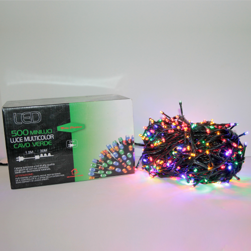 Chaîne de chaîne Wisdom Line 30 mt série 500 lumières de Noël led multicolores avec 8 effets lumineux et mémoire pour arbre pour extérieur intérieur