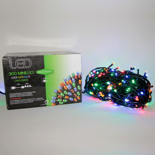 Wisdom line serie luminosa 300 luci di natale a led multicolore RGB 24 mt con 8 giochi per esterno e interno