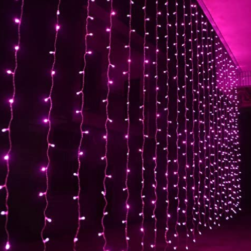 Wisdom Christmas Lights Wasserfallvorhang mit 600 Pink LEDs und 6x3 m transparentem Kabel mit 8 Lichtspielen IP44 für den Innen- und Außenbereich