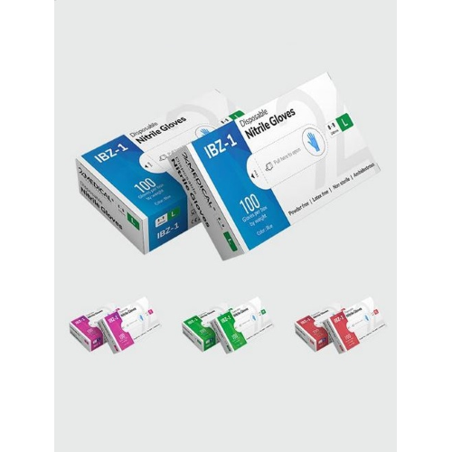 24Medical IBZ-1 pack de 100 guantes de nitrilo azul ambidiestros sin polvo para limpieza médica cosmética