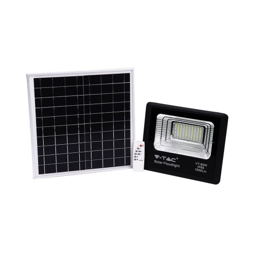 V-tac 94010 60W foco con panel solar para exterior IP65 1650 lm luz blanca hielo 6400K