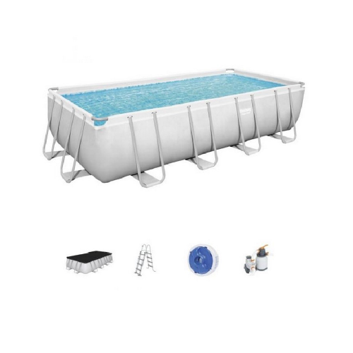 Bestway 56466 Power Steel piscina sobre suelo rectangular 549x274x122 cm con bomba filtro de arena escalera toalla