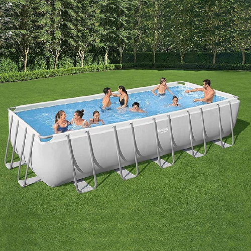 Bestway 5612B Power Steel piscina sobre suelo rectangular 640x274x132 cm con bomba filtro de arena escalera toalla