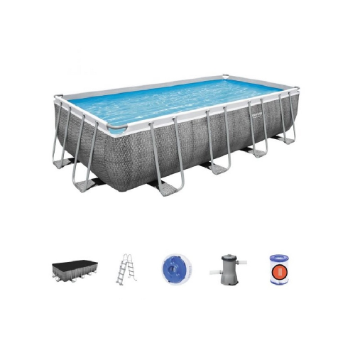 Bestway 56996 Power Steel piscine hors-sol rectangulaire 488x244x122 cm avec pompe filtrante à cartouche échelle