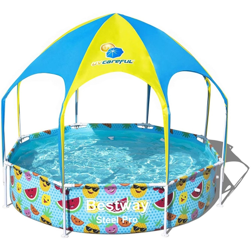 Bestway 56432 piscina fuori terra con telaio tonda Steel Pro Ø 244 x 51 cm con copertura e doccetta per bambini