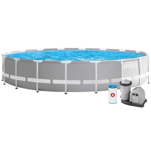 Intex 26732 Schwimmbecken mit Prismenrahmen 549x122 cm mit Pumpenfilterleiter Bodenplatte und Abdeckung