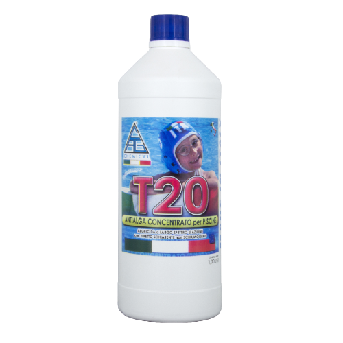 Anti-algae liquid 1lt Chemical T20 for swimming pools antibacterial and preserves clarity and purity of water