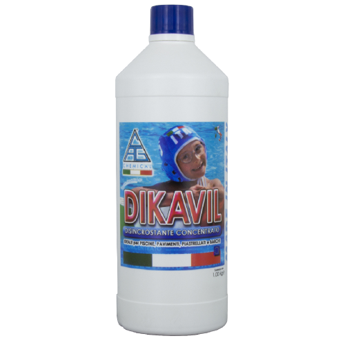 Disincrostante per piscine DIKAVIL 1 l a base di acidi ideale per la pulizia della vasca vuota e della pavimentazione