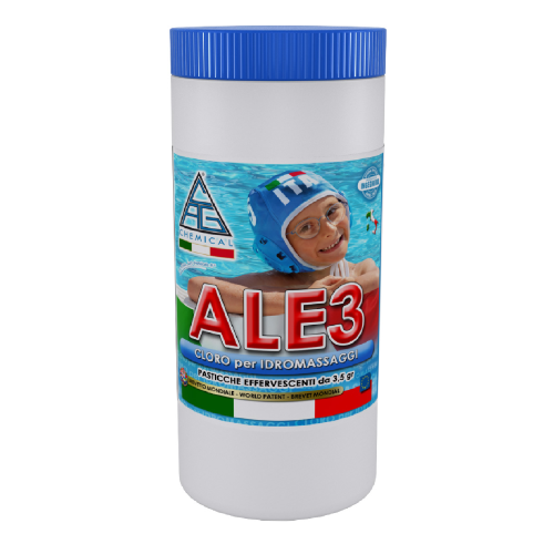 Cloro efervescente ALE3 para piscinas comprimidos de 3 gr en envases de 1 kg de disolución rápida
