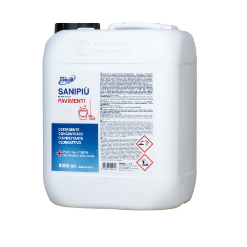 Sigill Sanipiù tanica 5 lt detergente concentrato disinfettante cloroattivo per pavimenti made in italy