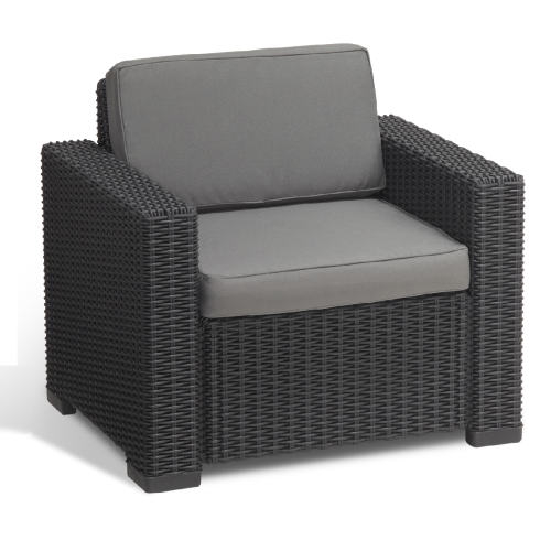Allibert kit 2 fauteuils California en résine graphite effet polyrotin 83x68x72 cm avec coussins pour jardin extérieur