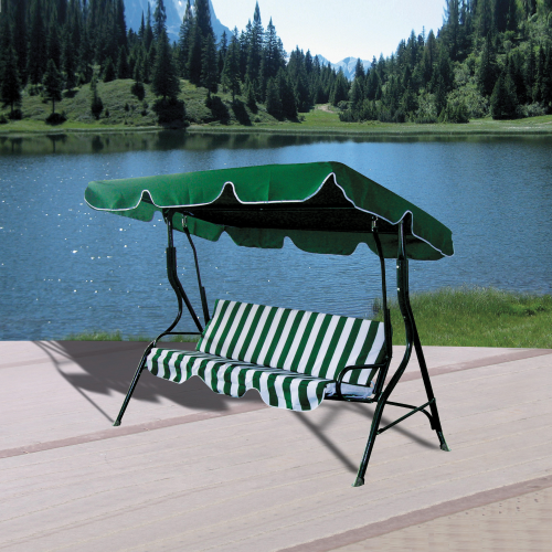 Amantea 3-Sitzer-Schaukelstuhl 170 x 110 x 153 cm aus Stahl mit Platte und Sitz aus grünem und weißem Polyester für den Garten im Freien
