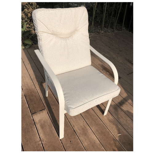 Giove Stuhl-Sessel-Set 2 Stück aus cremefarbenem Metall 67 x 57 x 92 cm mit ecrufarbenem Kissen für den Garten im Freien