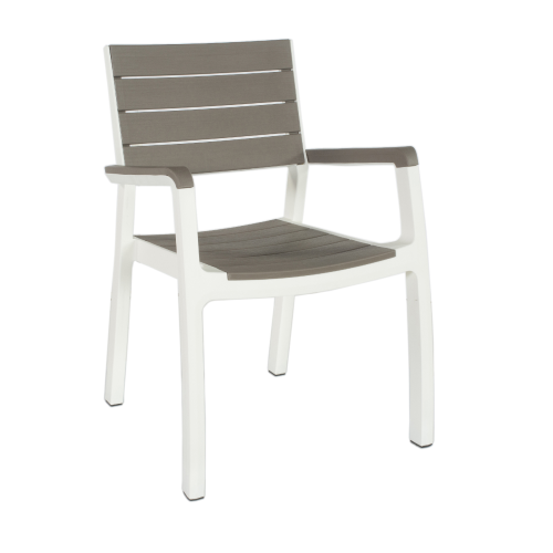 Harmony Sessel aus stoßfestem Harz und weiß / taubengrau Holzlatten 58x58x86 cm für Garten im Freien