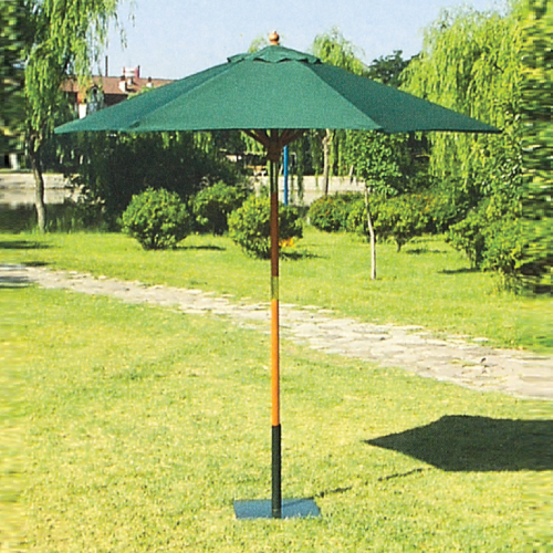 Paraguas redondo con estructura de madera y tapa verde en poliéster Ø 250 cm para jardín exterior