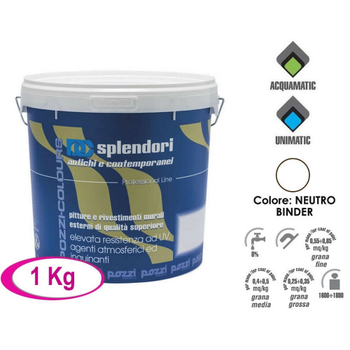 Pozzi Colors plaster 1 Kg medium compact 0.8 mm Binder Neutro NT acryl siloxane