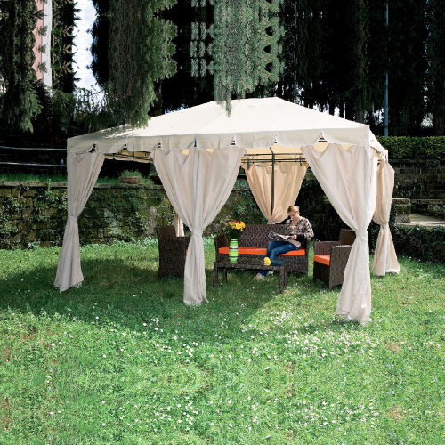 Gazebo Armonia 3x4x2,65 m estructura acero tablero y laterales de poliéster para jardín exterior