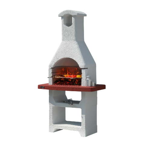 Cayman charcoal barbecue in refractory concrete with hood and chromed grill