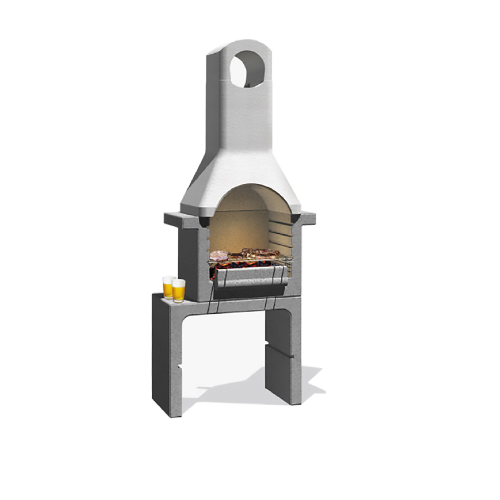 Santander concrete barbecue with side shelves and high firebox with chromed grill adjustable in four heights 76x43x195.5 cm charcoal operation