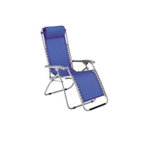 Deckchair with armrests in blue textilene 165x65x113 cm tubular Ø 2.2 cm for garden pool
