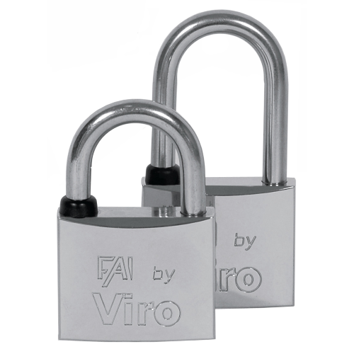 Viro lucchetto serie Fai Mare larghezza 30mm corpo ottone massiccio lucidato nichelato cromato arco acciaio inox con 2 chiavi