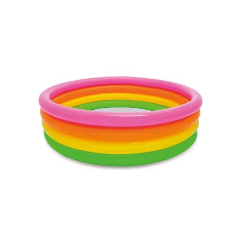 Intex 56441 4 Kreisringe Rainbow aufblasbarer Vinyl-Pool 168x46h cm für Kinder mit Reparaturflicken