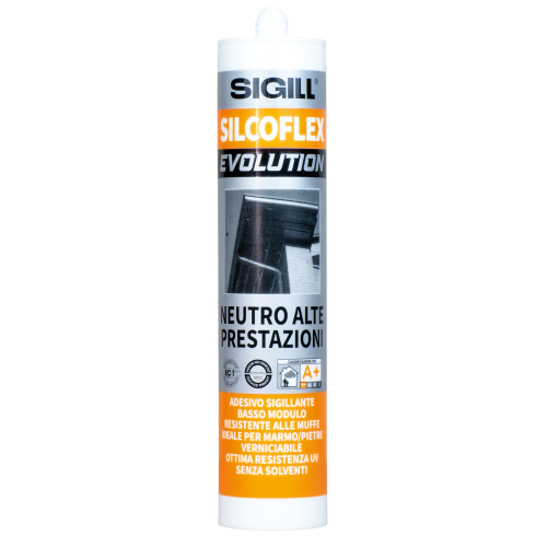 Sigill Silcoflex Evolution cartuccia silicone neutro trasparente 290 ml professionale alte prestazioni per edilizia lattoneria serramenti inodore senza solventi made in italy