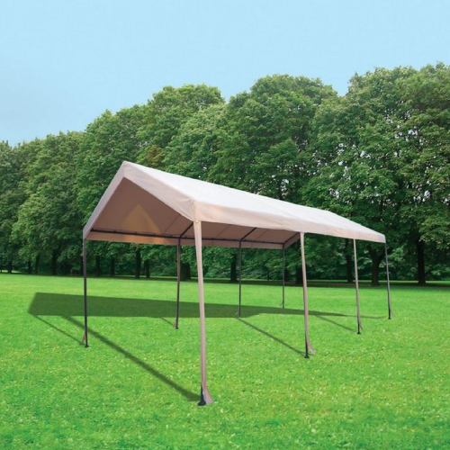 Gazebo carport Magnum estructura acero crudo top en poliéster y cortinas laterales 300x600x275 cm para jardín exterior