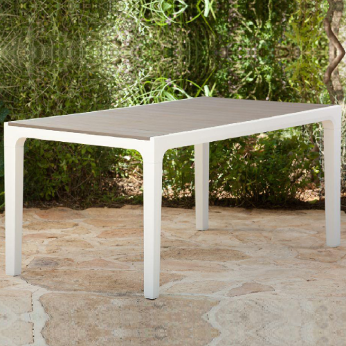 Tavolo Harmony in resina antiurto e doghe effetto legno bianco/tortora cm 160x90x74 da giardino esterno