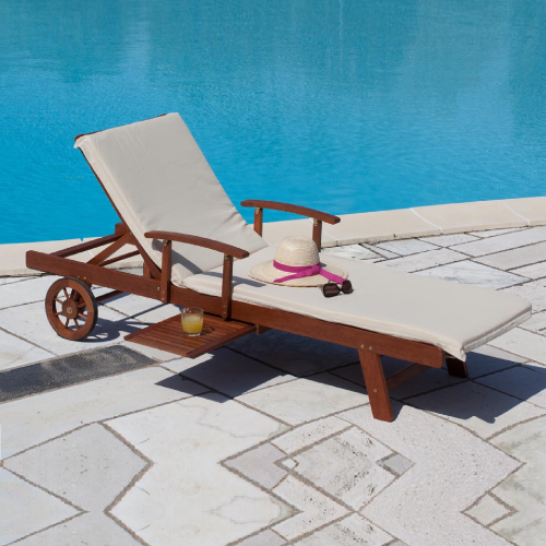 Flower sun lounger in wood oil finish with cup holder cm 195x60x35 supplied without cushion for sea pool garden