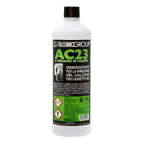 Détartrant AC23 pour l'élimination des formations calcaires dans les réservoirs de toilettes de 1000 ml avec changement de couleur