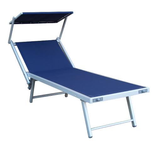 Bain de soleil basic avec parasol en aluminium et métal 189x58x36 cm bleu serviette en textilène pour piscine mer