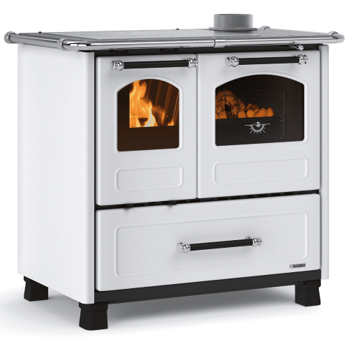 La Nordica Extraflame Küchen-Holzofen Family 4,5 weiß 7,5 kW 215 m³ mit Außenverkleidung aus weißem Porzellanstahl