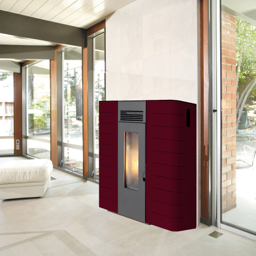 King Idro Slim 16 16,1 kW Pellet-Thermoofen Bordeaux für 320 m³ Stahlverkleidung mit Thermostat