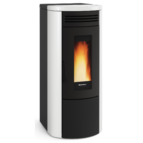 La Nordica Extraflame Costanza Idro pellet thermo stove in steel and white majolica 4,8-17 kW 487 m³ thermo stove