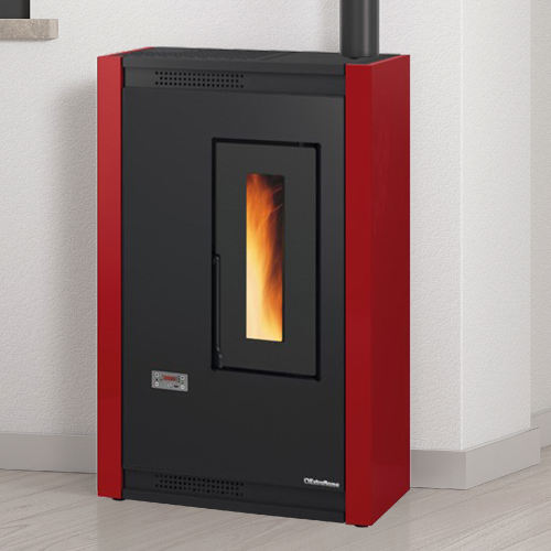 La Nordica Luisella pellet stove with bordeaux painted steel coating 4.4 kw for 126 m³ Extraflame heating