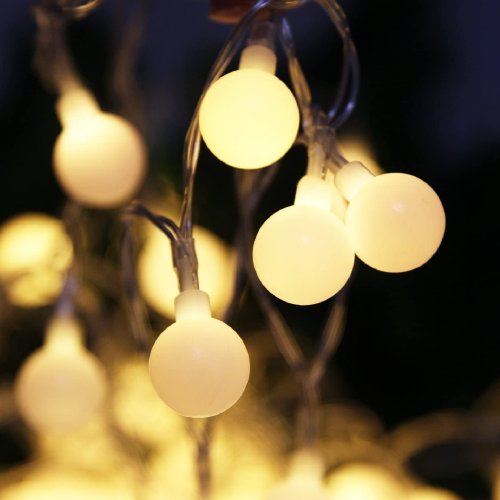 Cadena de luces navideñas bolas de exterior luz blanca cálida 160 miniluces cable transparente de 16 mt con 8 efectos de luz y controlador