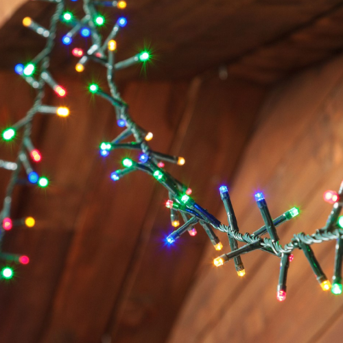 Guirlande guirlande grappe de sagesse lumières de Noël réflexe LED 3 mm multicolore sans flash câble vert IP44 pour usage professionnel intérieur et extérieur