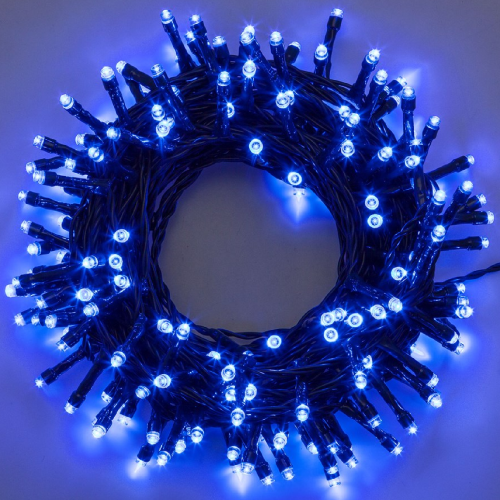 Crylight-Ettroit série lumières de Noël chaîne led bleue avec câble noir pour l'extérieur IP44 extensible professionnel et certifié