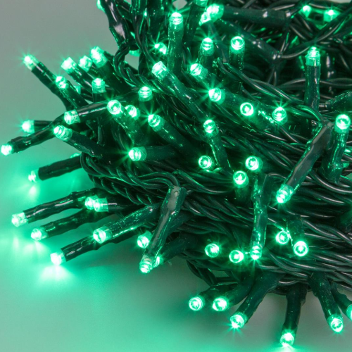 Crylight-Ettroit Lichterkette Weihnachtsbeleuchtung grüne LED-Kette mit Eisblitz schwarzes Kabel für den Außenbereich IP44 erweiterbar professionell und zertifiziert