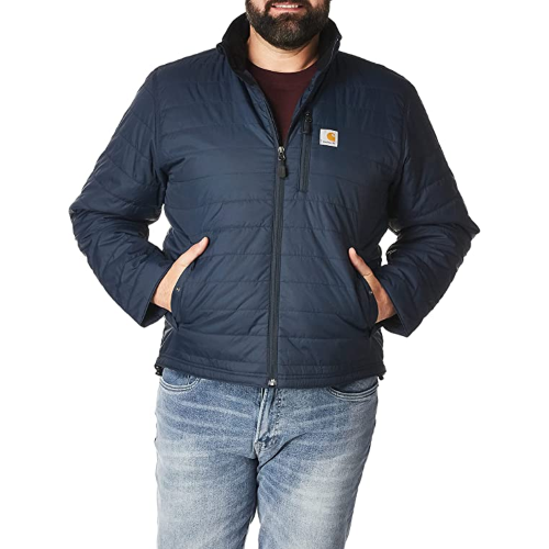 Carhartt rain Defender light thermal jacket with comfortable fit in navy color