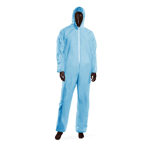 Ajsia tuta di protezione in PLP 40gr/m² con cappuccio taglia L colore azzurro categoria 1 