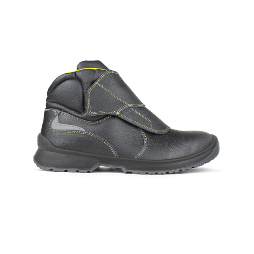 Chaussures hautes Pezzol Fink S3 en cuir noir pour soudeur forgeron avec protection métatarsienne et embout et semelle intercalaire en composite à dégagement rapide fabriqués en Italie