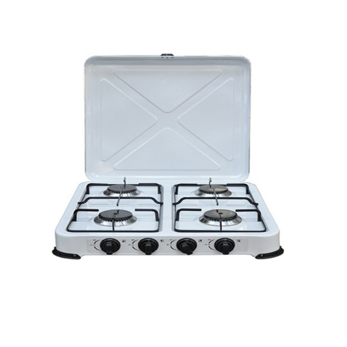 4-burner gas stove in white enamelled steel 4.4 Kw with non-slip feet 49X50X11 cm h camping picnic